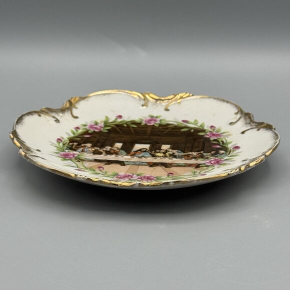 Vtg Last Supper Porcelain Plate Wall Hanging Japan Gold Gilt 6 in Dia Regilous - Picture 6 of 6
